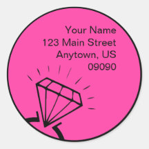 Diamond Ring Silhouette Address Label (Pink) Round Sticker