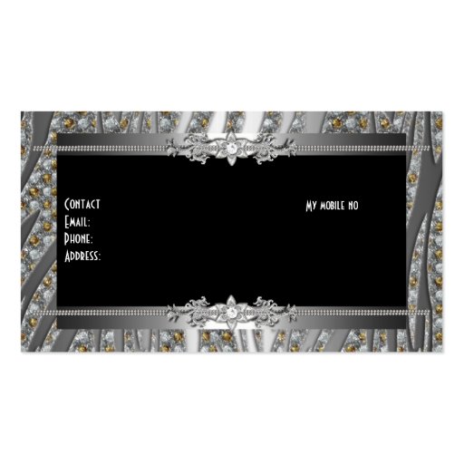 Diamond Silver Black Elegant Zebra Jewel Business Card (back side)