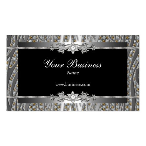 Diamond Silver Black Elegant Zebra Jewel Business Card
