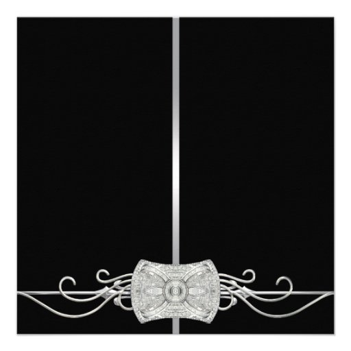 Diamond Silver Black Photo Sweet Sixteen Birthday Custom Invitation