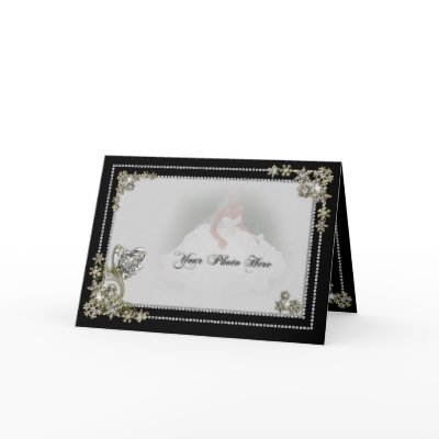 Diamond Snow Flake & Heart Winter Photo Greeting Cards by beverlytazangel