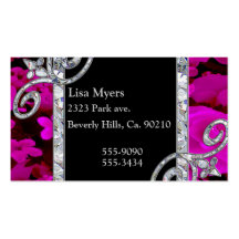 Diamond Swirls & Pink Roses Business Cards