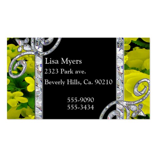 Diamond Swirls & Yellow Roses Business Card (front side)