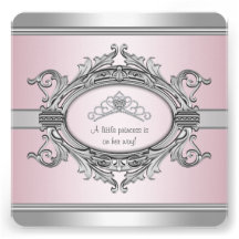 Diamond Tiara Gray Pink Princess Baby Girl Shower Custom Announcement