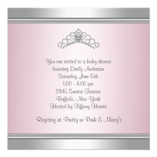 Diamond Tiara Gray Pink Princess Baby Girl Shower Custom Announcement