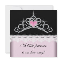 Diamond Tiara Pink Black Princess Baby Shower Custom Invite