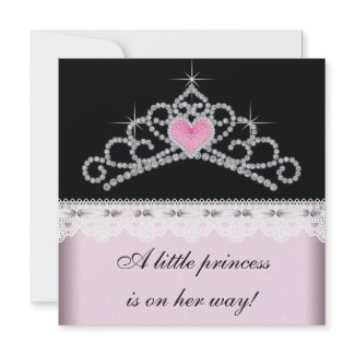 Diamond Tiara Pink Black Princess Baby Shower Custom Invite