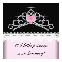 Diamond Tiara Pink Black Princess Baby Shower Custom Invite