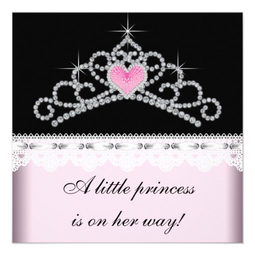 Diamond Tiara Pink Black Princess Baby Shower Custom Invite