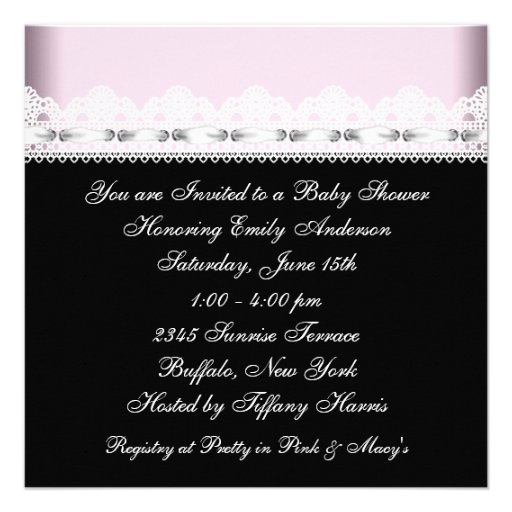 Diamond Tiara Pink Black Princess Baby Shower Custom Invite