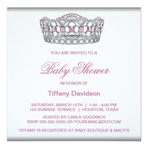 Diamond Tiara Pink Princess Baby Shower Invitation