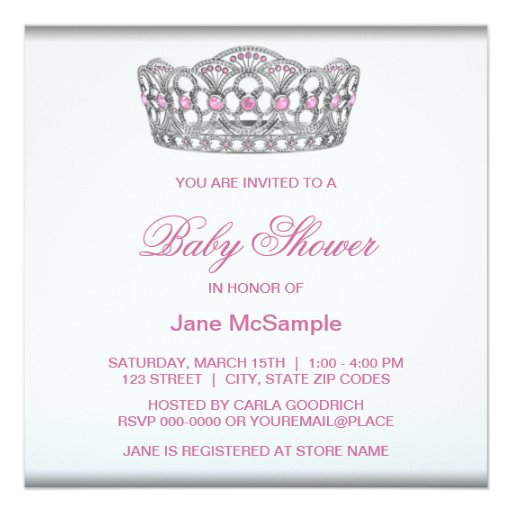Diamond Tiara Pink Princess Baby Shower Custom Invites