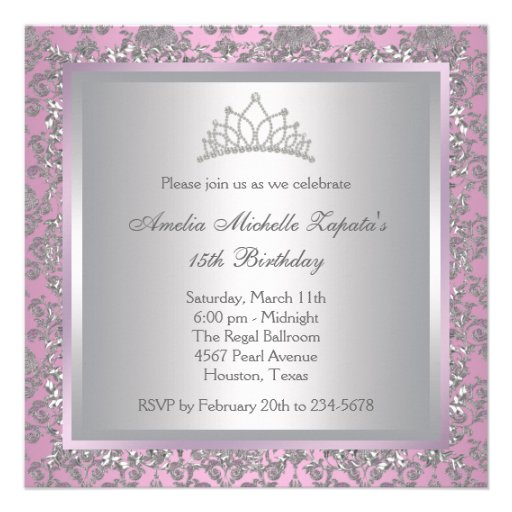Diamond Tiara Pink Princess Party Invites