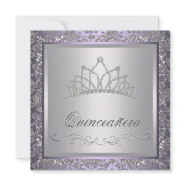 Diamond Tiara Purple Damask Purple Quinceanera Invite