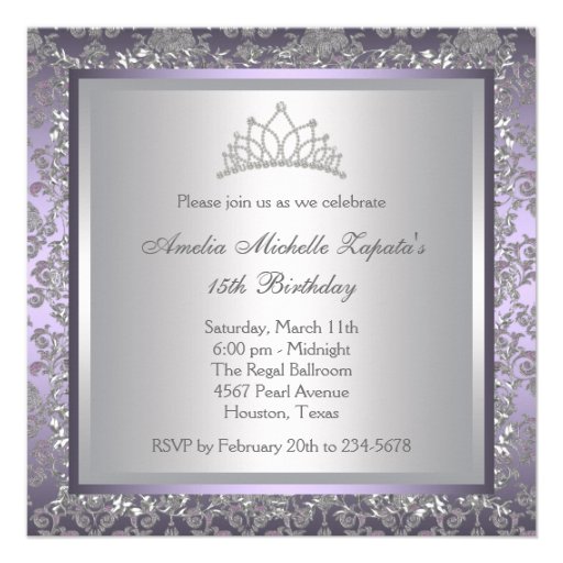 Diamond Tiara Purple Quinceanera Invite