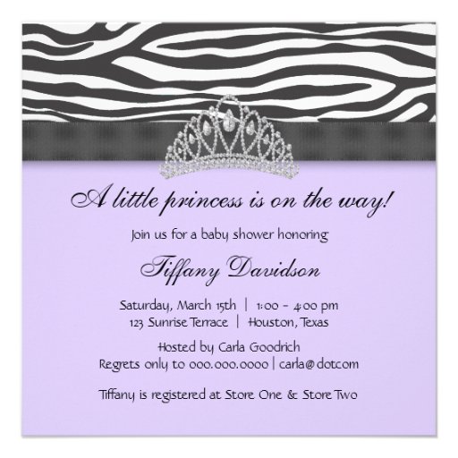 Diamond Tiara Purple Zebra Princess Baby Shower Invite