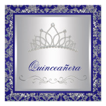 Diamond Tiara Royal Navy Blue Quinceanera Invite