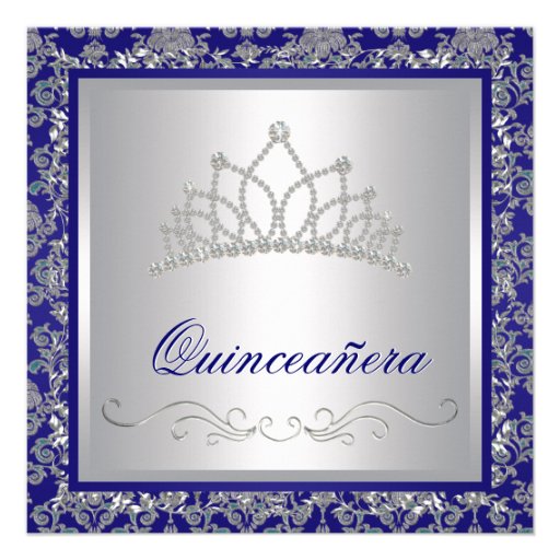 Diamond Tiara Royal Navy Blue Quinceanera Invite