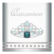 Diamond Tiara Teal Blue Quinceanera Custom Invite