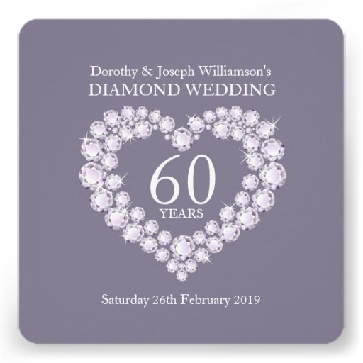 Diamond wedding diamonds heart 60 party invite (front side)