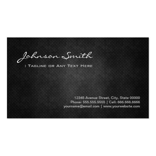 Diamond Worker Cool Black Metal Simplicity Business Card Templates (back side)