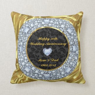 Diamonds, Black & Gold 50th Wedding Anniversary Pillows