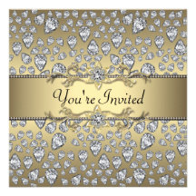 Diamonds Black Gold All Occasion Party Personalized Invitations