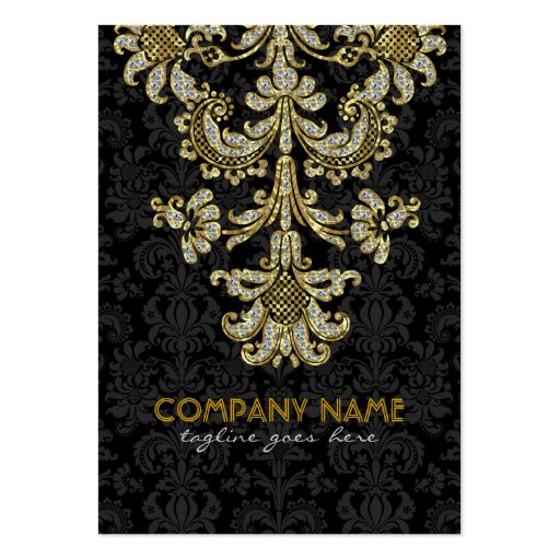 Diamonds Black & Gold Pattern Floral Damasks 2 Business Card Template (front side)