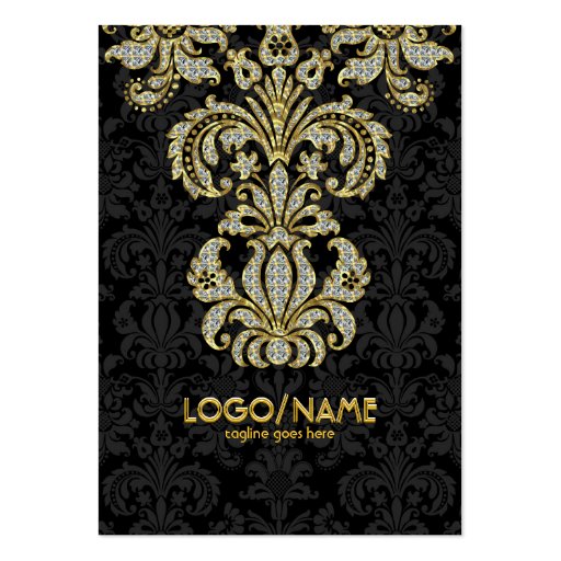 Diamonds Black & Gold Pattern Floral Damasks Business Card Templates (front side)