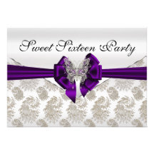 Diamonds Damask and Butterfly Sweet Sixteen Custom Invitations