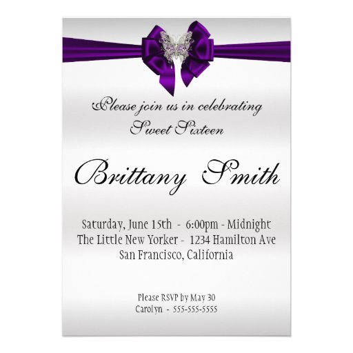 Diamonds Damask and Butterfly Sweet Sixteen Custom Invitations