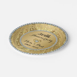 Diamonds & Gold 2 50th Wedding Anniversary 7 Inch Paper Plate