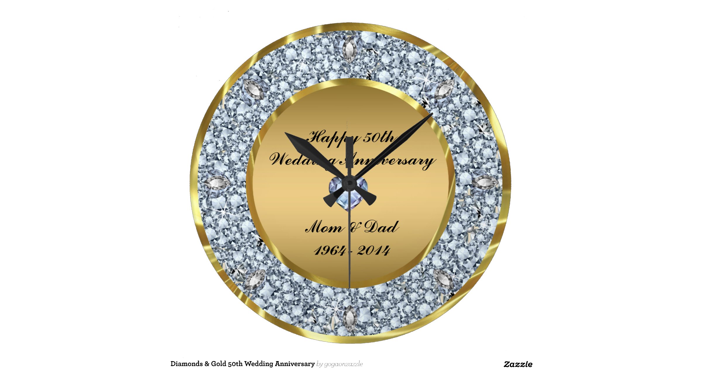 Diamonds & Gold 50th Wedding Anniversary Clock Zazzle