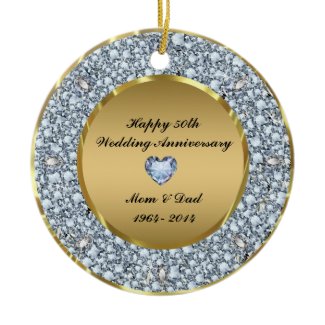 Diamonds & Gold 50th Wedding Anniversary Double-Sided Ceramic Round Christmas Ornament