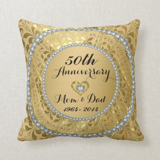 Diamonds & Gold 50th Wedding Anniversary Throw Pillows