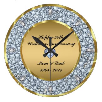 Diamonds & Gold 50th Wedding Anniversary Wallclocks