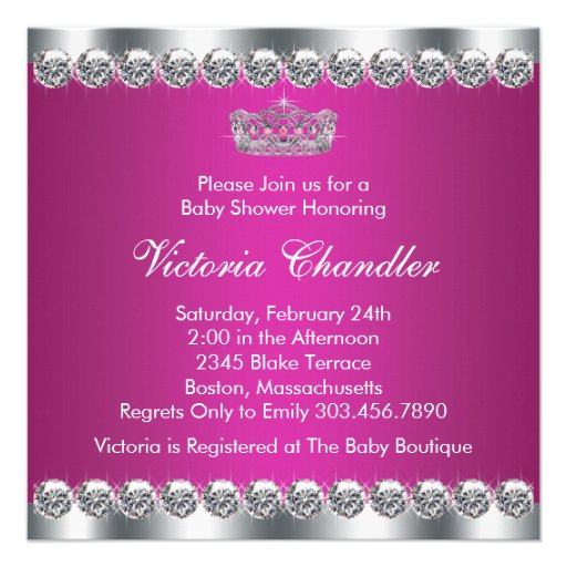 Diamonds Hot Pink Princess Baby Shower Custom Announcements