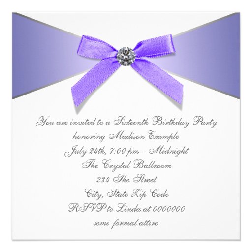 Diamonds Lavender Sweet 16 Birthday Party Custom Invite