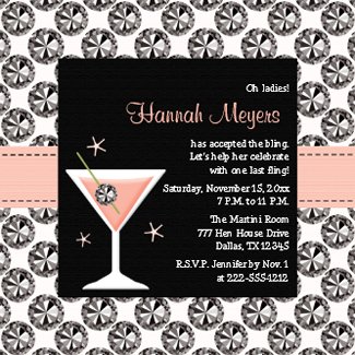 Diamond Pink Martini Bachelorette Party Invitations Invites