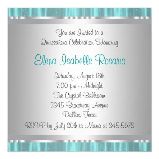 Diamonds Pearls Teal Blue Quinceanera Invitations