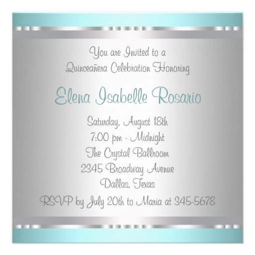 Diamonds Pearls Teal Blue Quinceanera Invitations
