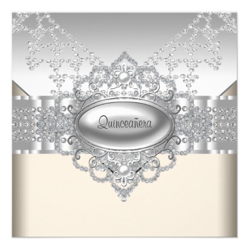 Diamonds Pearls White Quinceanera Invitations