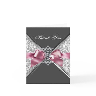 Diamonds Pink Black Damask Thank You Cards