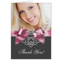 Diamonds Pink Black Photo Thank You Cards
