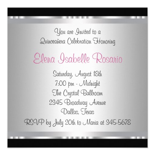 Diamonds Pink Black Quinceanera Invitations