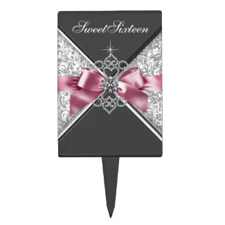 Diamonds Pink Black Sweet 16 Cake Toppers