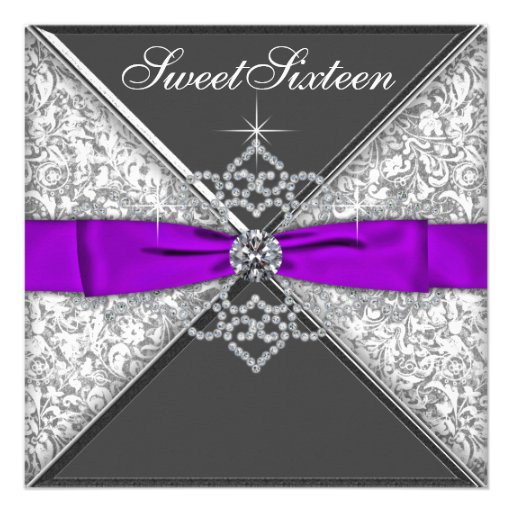 Diamonds Purple and Black Sweet 16 Birthday Party Personalized Invitations