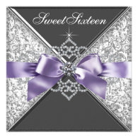 Diamonds Purple and Black Sweet 16 Birthday Party Custom Announcements