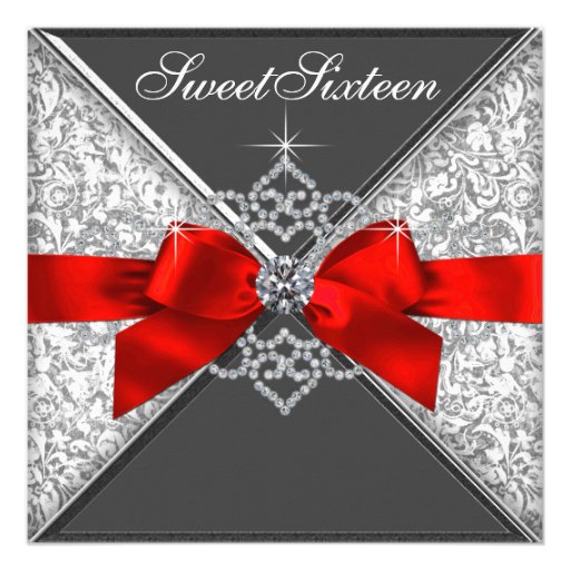 Diamonds Red and Black Sweet 16 Birthday Party Invitations
