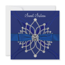 Diamonds Royal Blue Sweet Sixteen Birthday Party Custom Invite